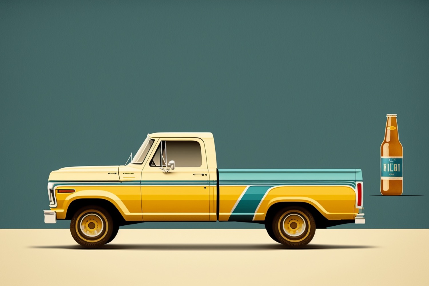 ford pickup truck next to beer bottle